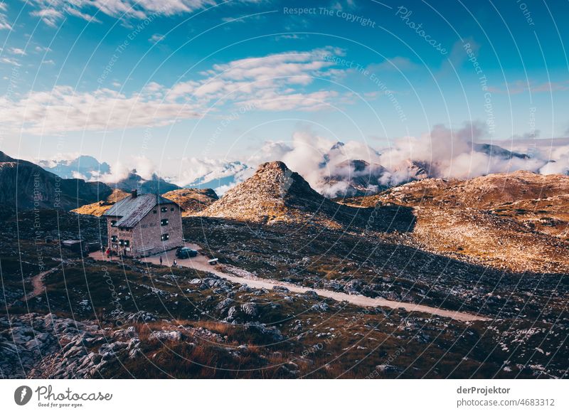 Seekofelhütte in the mountains of the Dolomites Experiencing nature Willpower Passion Vacation & Travel Tourism Movement Central perspective Long shot