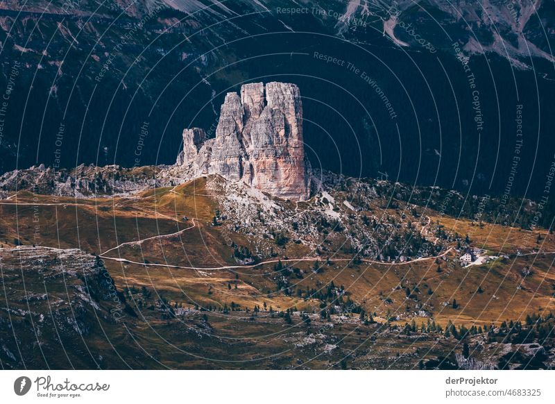 View of Cinque Torri in the Dolomites Experiencing nature Willpower Passion Vacation & Travel Tourism Movement Central perspective Long shot Panorama (View)