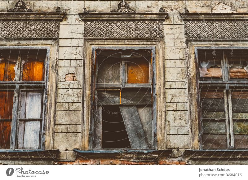 Dilapidated house window facade in Görlitz Derelict House (Residential Structure) Tumbledown Old Old town Town Facade Window Deserted Exterior shot Building