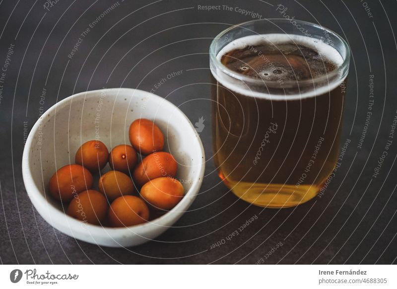 Morning snack with a cold beer along with some spiced olives Beer Beer glass Olive Aperitif Food Food And Drink Food photograph Close-up Delicious Snack