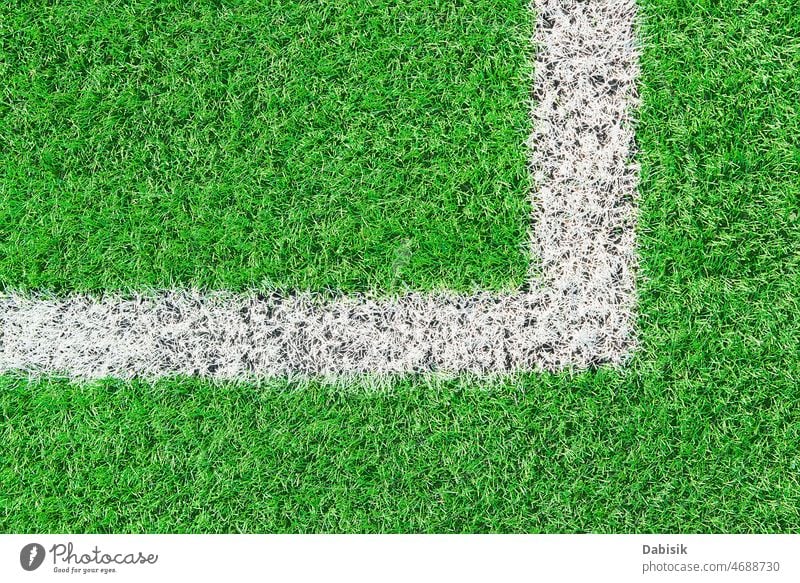 Green grass on sport field with white line green border football soccer artificial stadium astroturf match close up american challenge championship competition