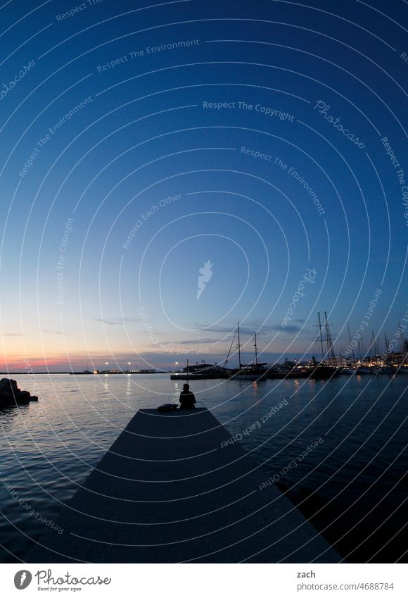 1500 relaxed moments Angler Man Harbour Ocean blue hour Sunset Evening Long exposure Twilight Naxos Greece Cyclades Island Cycladic architecture