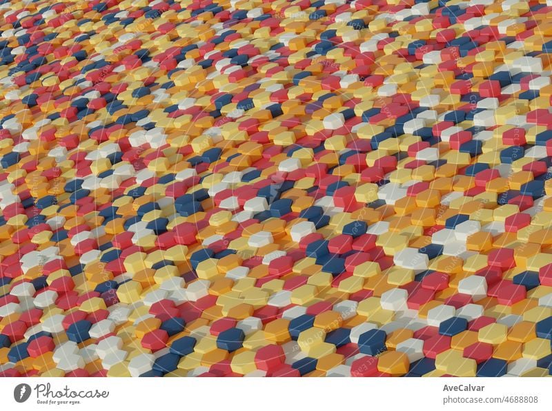Hexagonal creamy pattern wallpaper 3d render, abstract background, pastel tones toy, geometric shapes, simple mockup, minimal design elements, Color palette soft colors tones