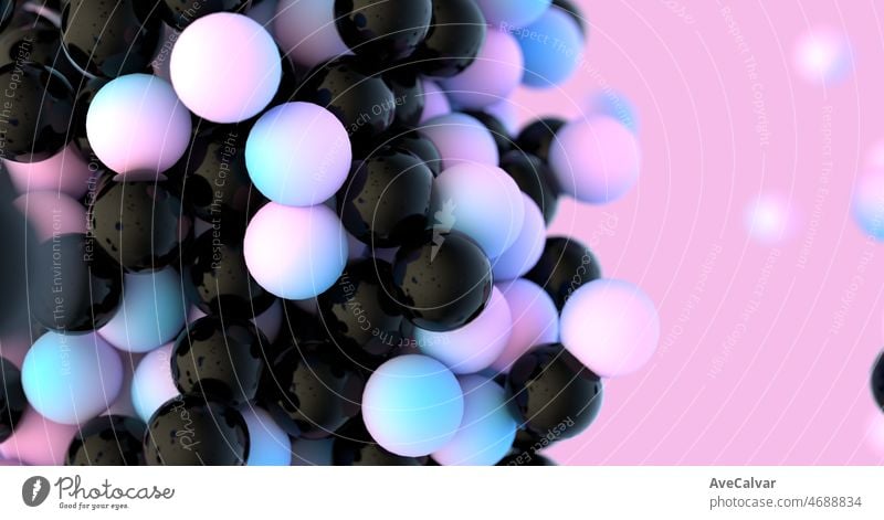 Abstract 3d render of composition with pink and black spheres, modern background wallpaper design. Template for presentation,logo,banner.Two colors,geometric shapes,simple mockup