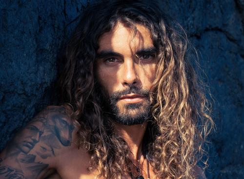 portraits of a 35 year old man with long hair Man Young man long hairs curly hair naked torso Naked Latin lover erotic Hippie self-sufficient Facial hair