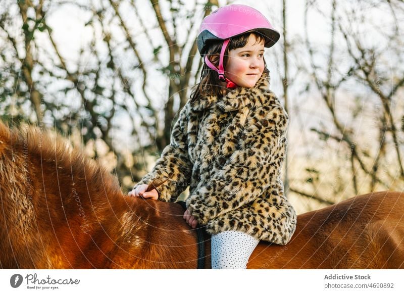 Girl riding horse in countryside girl kid ride childhood animal horseback practice leisure pastime equine mammal domesticated breed zoology cute mane obedient