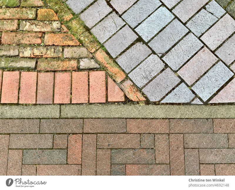 Patchwork with paving stones Paving stone stone pavement Arrangement Pavement Floor covering pattern mix Pattern Structures and shapes Sidewalk Stone