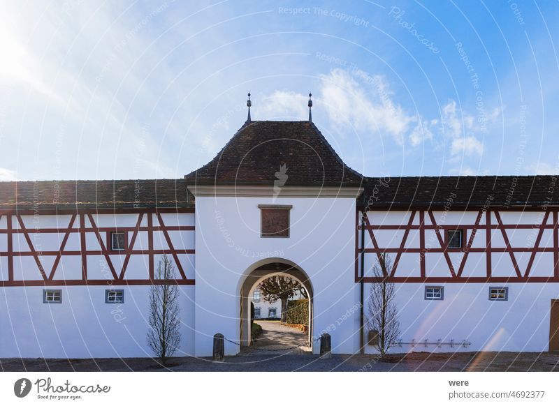 Entrance gate to Zeil Castle on a sunny day with blue sky Fortress Germany Leutkirch line Blue sky Building Gate Historic House (Residential Structure) nobody