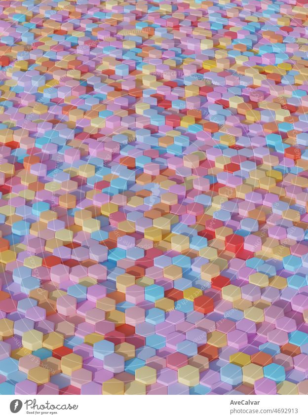 Background hexagonal honeycomb pattern with soft pastel color tones. Copy space for ad, text or images banner. Colorful 3d render illustration. Kids and children concept. Rubber texture.