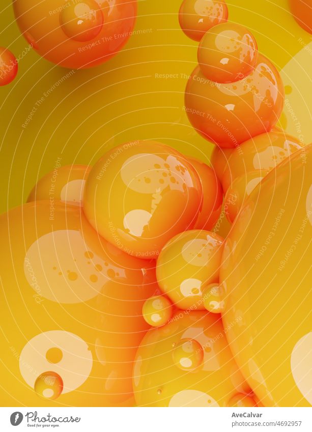 Background wallpaper of dark yellow sphere balls with glossy effect. 3d render illustration banner for ads, text and copy space. Minimal concept. Mock up , digital resource.