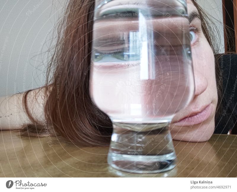 Reflection through water glass Woman Young woman Face Human being Portrait photograph Youth (Young adults) Beautiful Adults Feminine Looking 1 Eyes