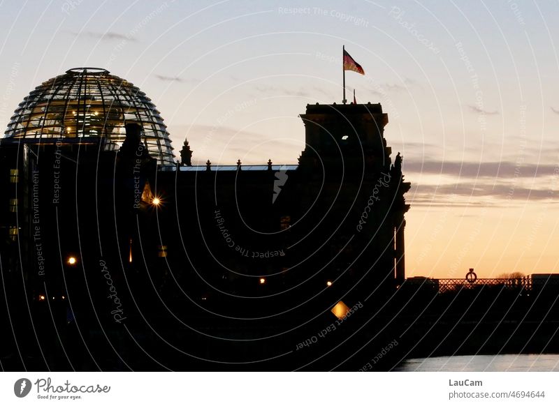 Reichstag at dusk - sharp Berlin Landmark Silhouette policy Politics and state Tourist Attraction Twilight Dusk Capital city Tourism Seat of government Flag