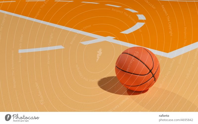 3d rendering of a basketball on a court closeup competition equipment three-dimensional sphere nobody illustration basketball court championship competitive