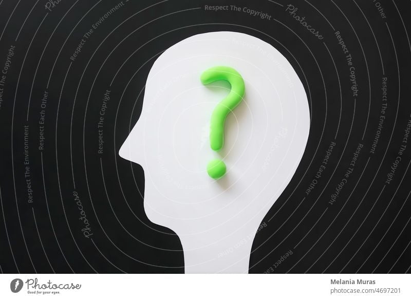 Outline of head with question mark inside human mind. Concept of innovation, curiosity, creativity or self doubt or hesitation. 3d abstract answer asking brain