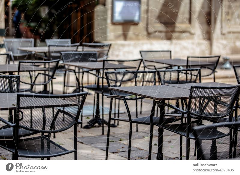 restaurant Detail Closed Minimalistic emptied Summer Calm Comfortless Roadside Terrace Loneliness Empty Colour photo Furniture chairs Beer garden Restaurant