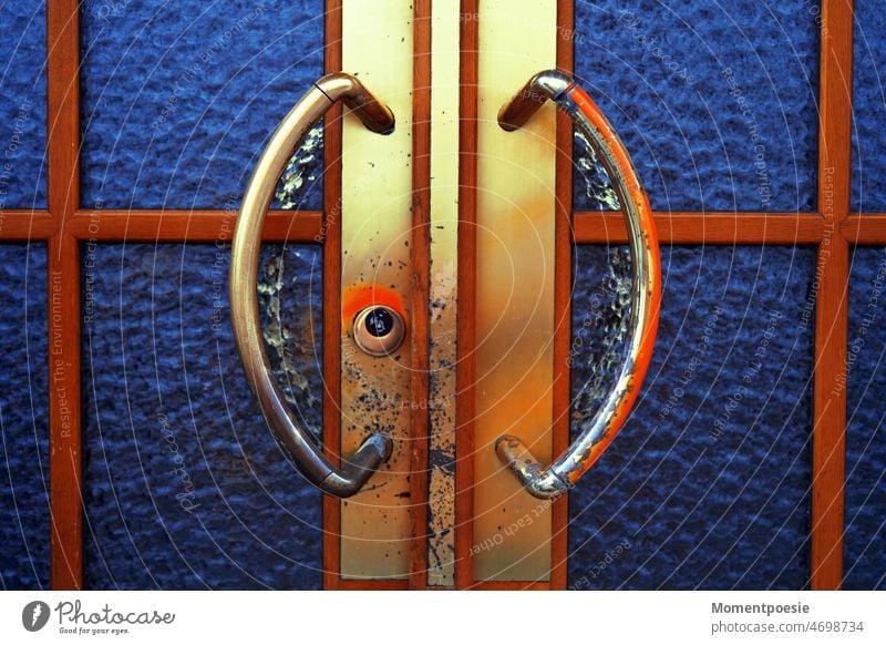Door door Portal Door handle door handle Door handles Entrance Closed Front door Structures and shapes Old Lock Wooden door Deserted Colour photo Safety locked