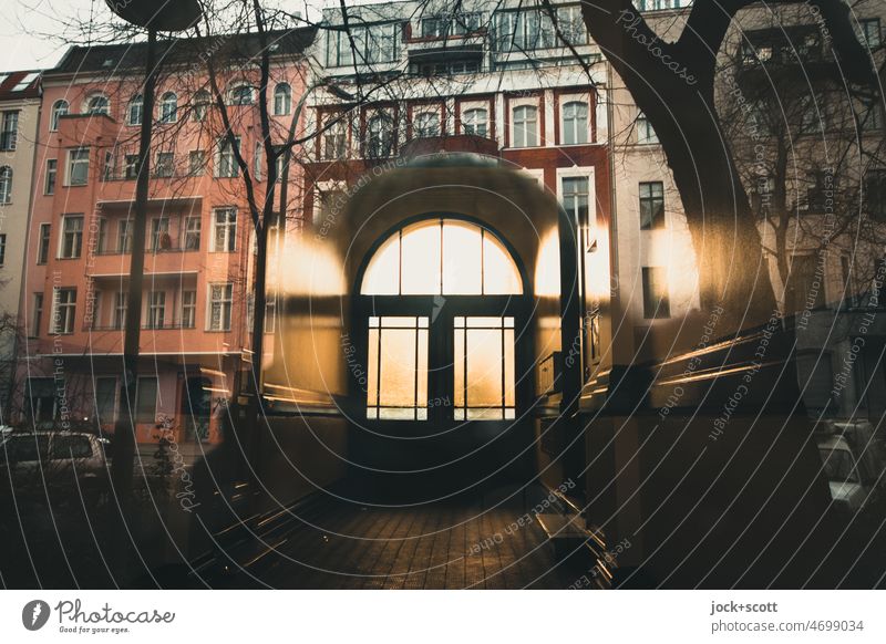 Gate between outer and inner world of the self Kreuzberg Goal Facade Surrealism Illusion Gate entrance Silhouette Reflection Sunlight Architecture Passage