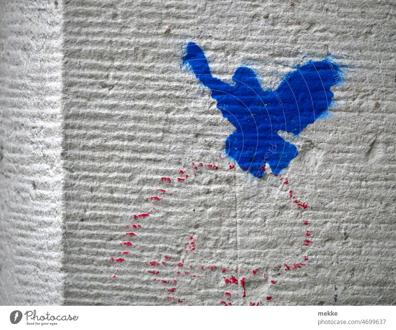 Peace dove on stone Dove of peace Peace Symbols Pigeon Symbols and metaphors Freedom Hope Flying Bird War Ukraine Russia Wall (barrier) Blue Help humanitarian