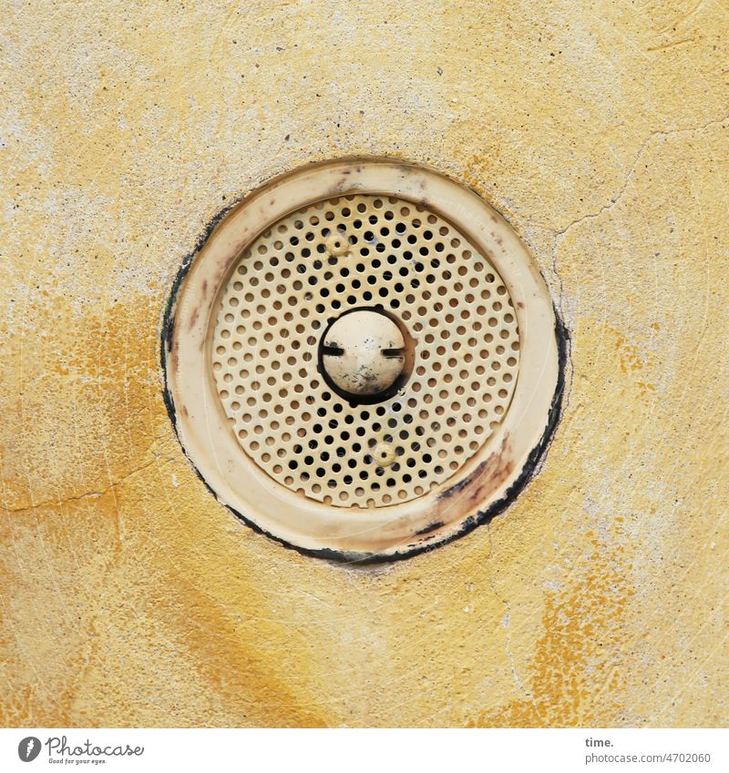 King ventilation ventilation grille Ventilation Round Outlet air Wall (barrier) Embedded lid Yellow Old Historic Facade Building Wall (building) Architecture