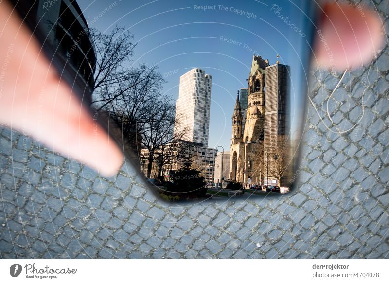 Skyscraper and memorial church in the reflection of a smartphone in Berlin IV Berlin center Vacation & Travel Beautiful weather Tourism City trip Freedom