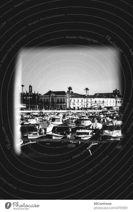 Port city in black & white frame Seashore Skyline Day Copy Space top Vacation & Travel Old town coast Ocean Town Deserted Water Exterior shot Port City Harbour
