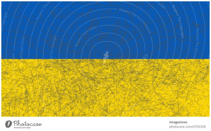 Landesflagge gemalt. Flagge der Ukraine. Ukrainische Flagge mit Kratzern. abstrakt Hintergrund Hintergründe Banner Farben Konzept Konflikt Krise Kulturen