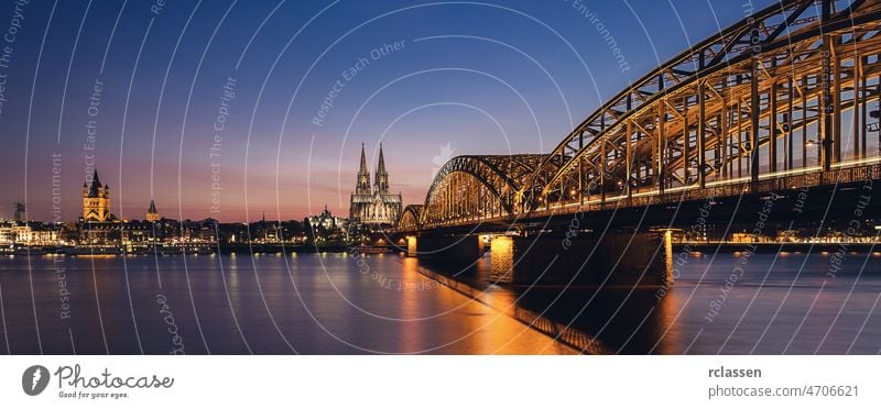 city of cologne with cathedral at sunset cologne cathedral old town Cathedral Rhine Hohenzollern Germany dom river carnival kölsch church bridge europe dusk