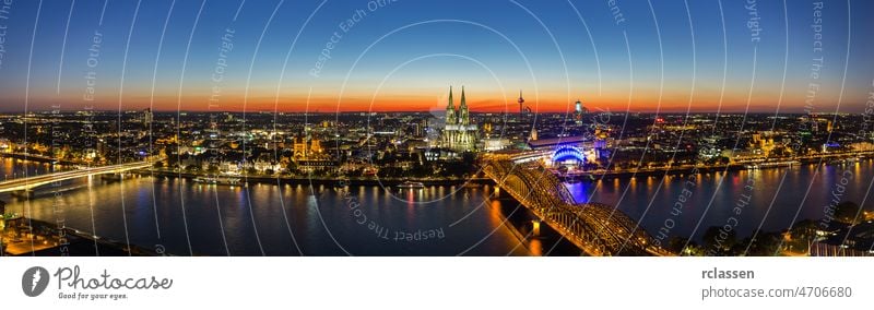 cologne skyline panorama at sunset Cologne city Cologne Cathedral Old Town Rhine Hohenzollern Hohenzollern Bridge Germany river Carnival Kölsch church bridge