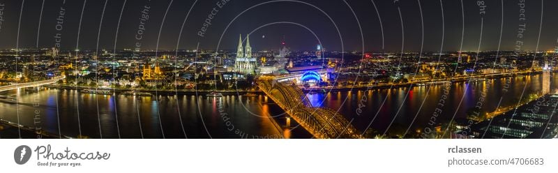 cologne night skyline panorama Cologne city Cologne Cathedral Old Town Rhine Hohenzollern Hohenzollern Bridge Germany river Carnival Kölsch church bridge