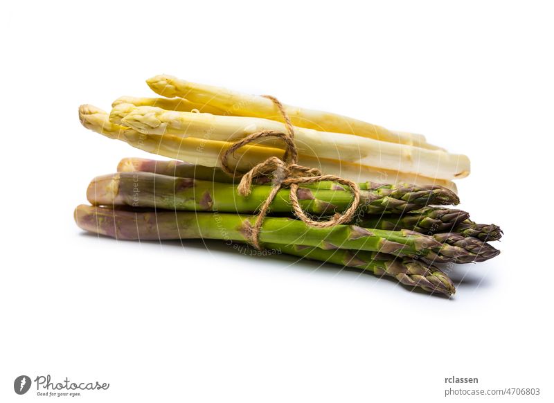 asparagus varieties on white German eat vegetable agriculture diet raw asparagus spears delicacy Gastronomy Vegetarian restaurant green variety isolated bound