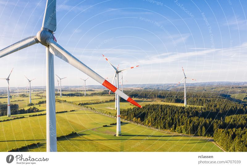 Wind turbine from aerial view - Sustainable development, environment friendly, renewable energy concept. wind wind farm power fuel alternative drone clean