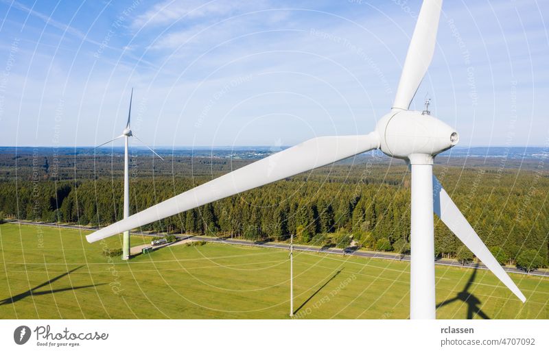 Wind turbine view from drone - Sustainable development, environment friendly, renewable energy concept. wind wind farm power fuel alternative clean electricity