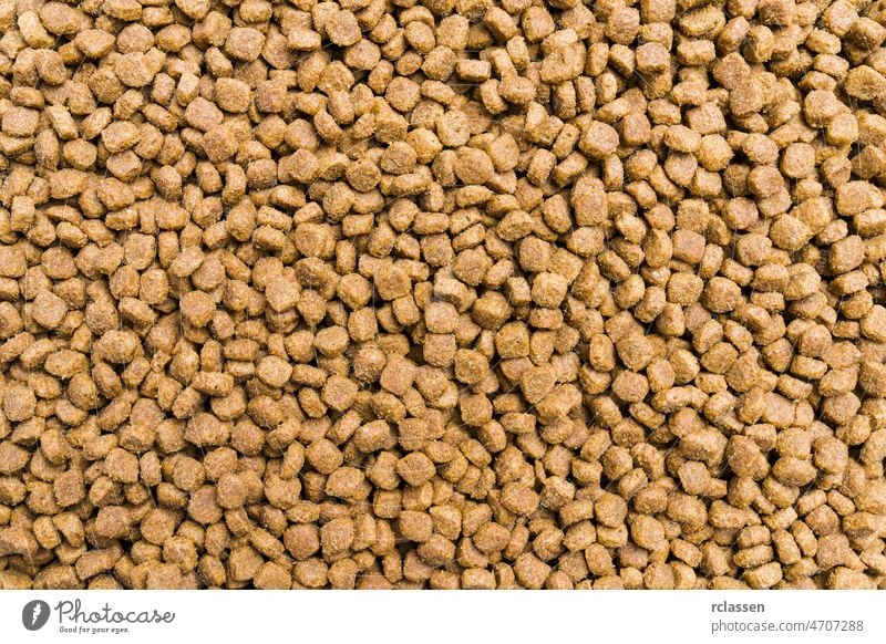Dry food for dogs and cats. Pet meal background texture dry protein fresh dish animal pet food backdrop bamboo breakfast brown chicken pussy kitten closeup pile