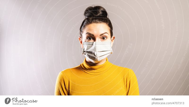 Woman wearing protection face mask against coronavirus outbreak COVID-19. Banner panorama medical staff preventive gear. doctor sick crowd banner patient