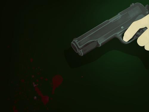 The Murder gun murder killer assassin spy war violence blood hand gun revolver colt fingers splatter spatter red