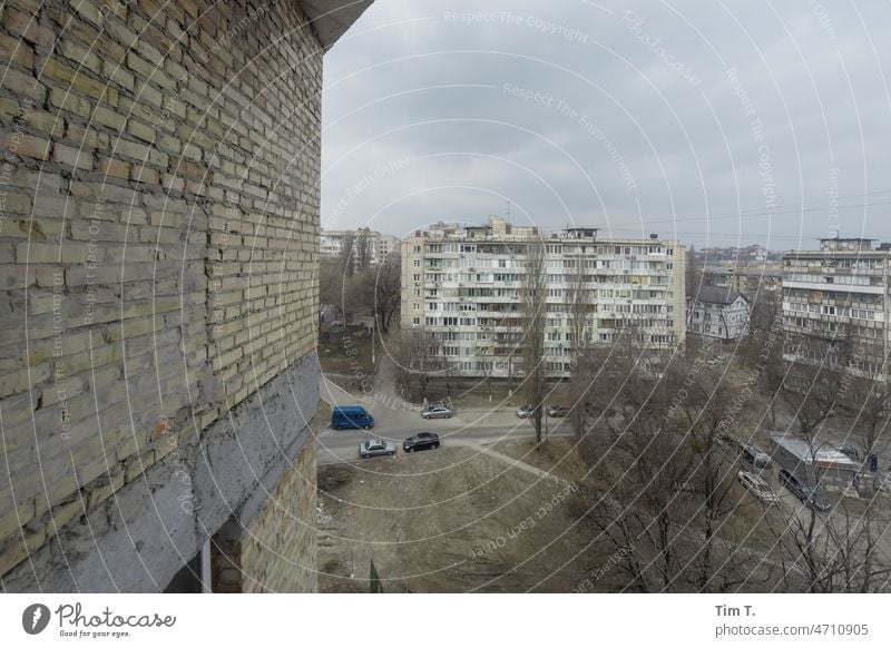 View from a ruin on old socialist prefabricated buildings in Kiev woody Prefab construction Ukraine Architecture High-rise Window House (Residential Structure)