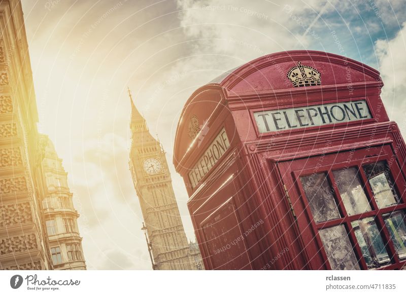 British Phone Booth with Big Ben in London, United Kingdom london phone telephone booth red box street uk british city england english urban traditional