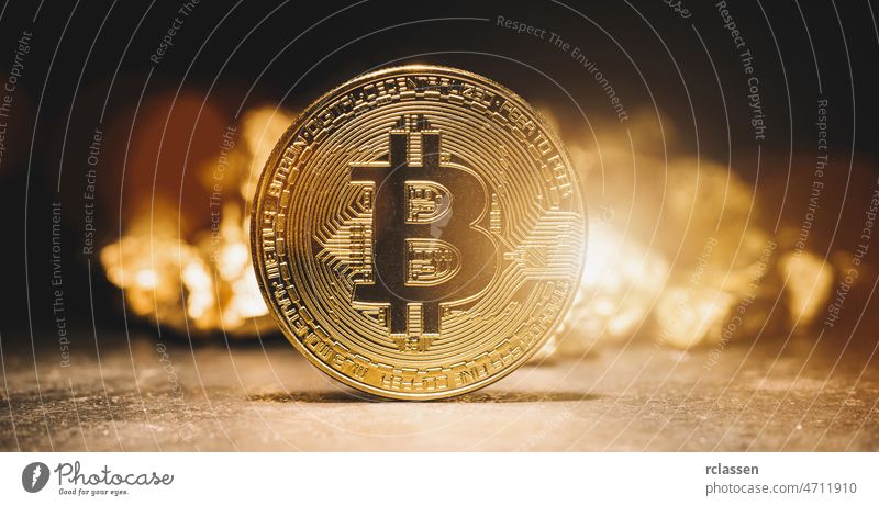 cryptocurrency Bitcoin and mound of gold - Business concept image bitcoin nugget cash mine payment stone money metal luxury e-business blockchain cryptography