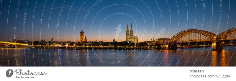 Cologne night Sykline Panorama cologne city cologne cathedral old town rhine hohenzollern germany dom river carnival architecture building church bridge summer