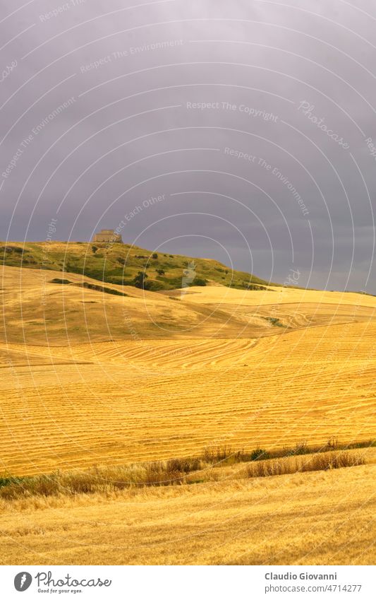 Country landscape in Basilicata, Italy, at summer Europe Gravina Melfi Potenza Puglia agriculture climate change color country day field nature outdoor