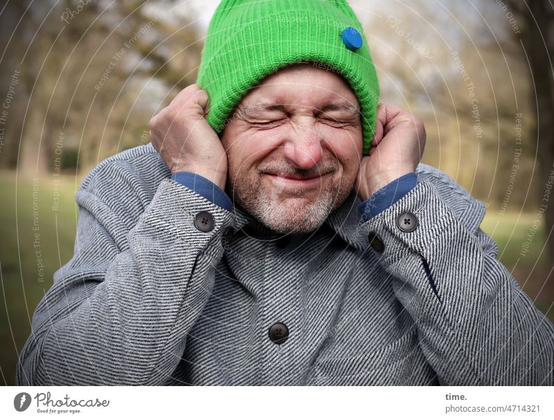 Print product | Clowns in the park (1) facial expression portrait Face Tension Cap Neon green Park stop hands Jacket Dogged Expectation spasm