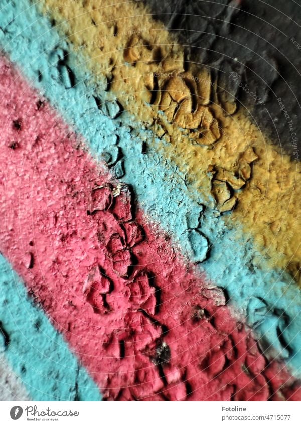 Time and color: traces in old Lost Places in pink, blue, yellow and black on peeling plaster. Colour Colour photo lost places Plaster Flake off Old Decline