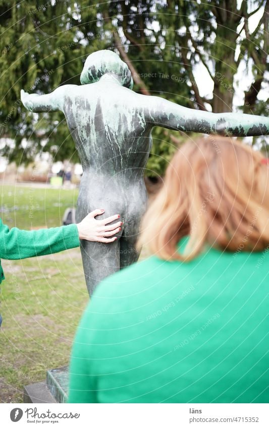 enjoyment of art women Park Statue Rear view laying on of hands Sculpture Exterior shot Human being Monument buttocks