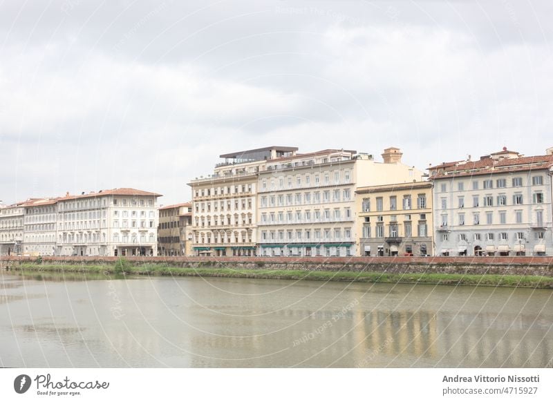 April 22 2019, Florence, Italy: view on Arno riverside with copy space for your text antique old Europe tradition traditional architecture Tuscany site medieval