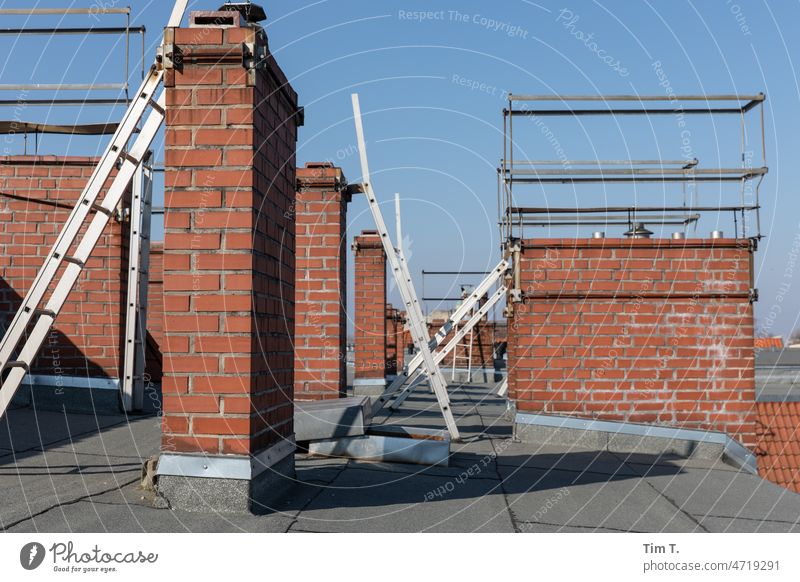 View over old building roof with many chimneys Berlin Pankow Roof Chimney Town Exterior shot Day House (Residential Structure) Colour photo Old town