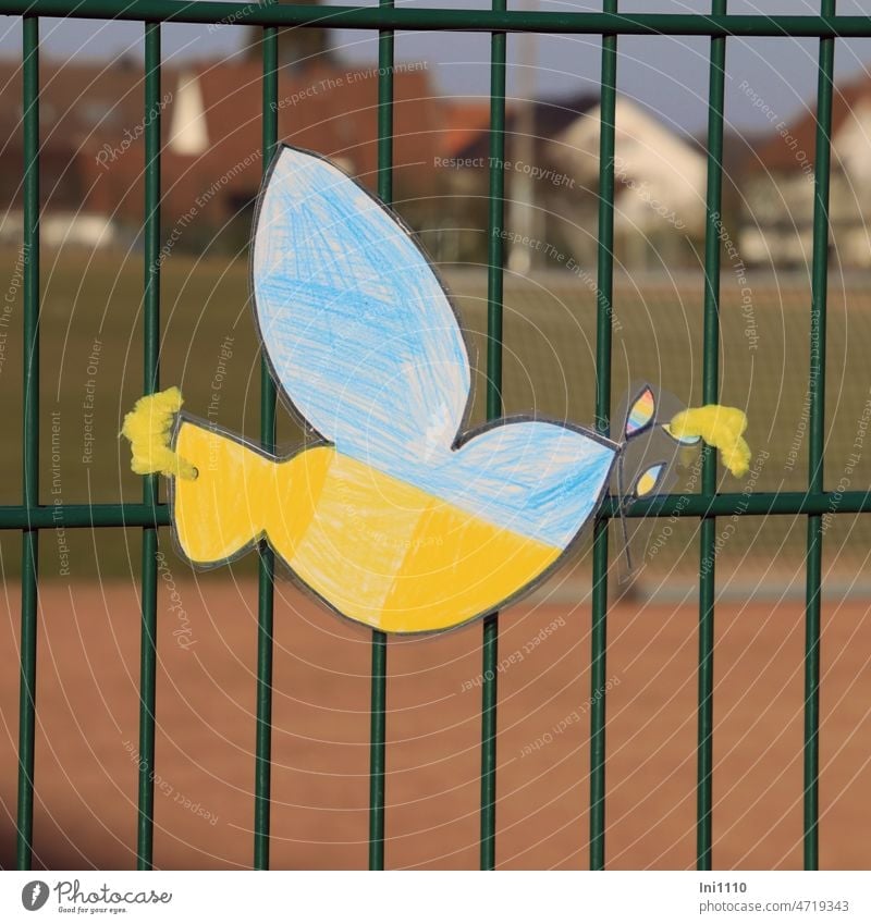 Peace dove made by children painted with the colors of Ukraine Dove of peace Solidarity Solidary Symbols and metaphors Peace message Peace Wish world peace