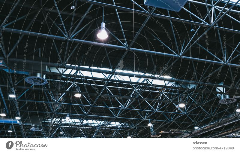 Spot Lights and ventilation system in a industrial building or exhibition Hall Ceiling construction trade ceiling light warehouse fair convention crowd hall