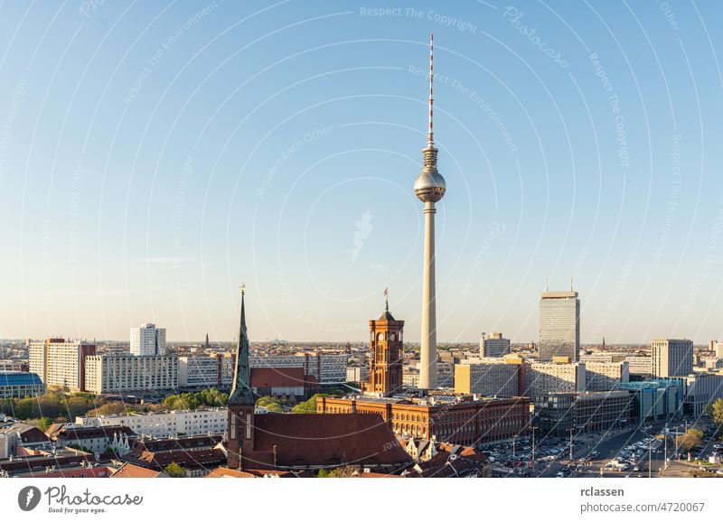 Aerial view of Berlin skyline with famous TV tower in beautiful evening light at sunset, Germany berlin germany destination travel city panorama tv europe