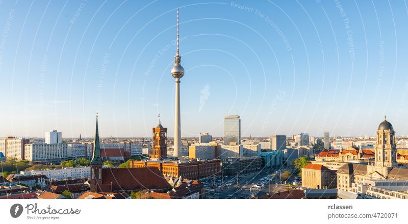 Berlin skyline panorama with famous TV tower in beautiful evening light at sunset, Germany berlin germany destination travel city tv europe street tourist