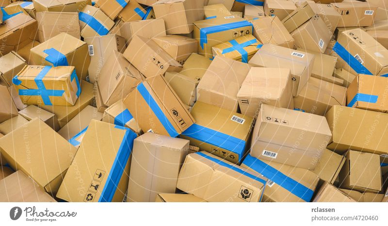 Heap of cardboard delivery boxes or parcels. Warehouse or delivery concept image logistic stock background brown cargo carton courier dispatch fragile freight